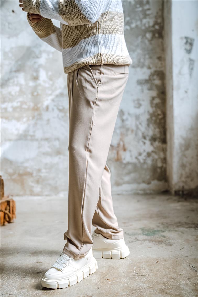 Pliseli Jogger Bel Pantolon Bej