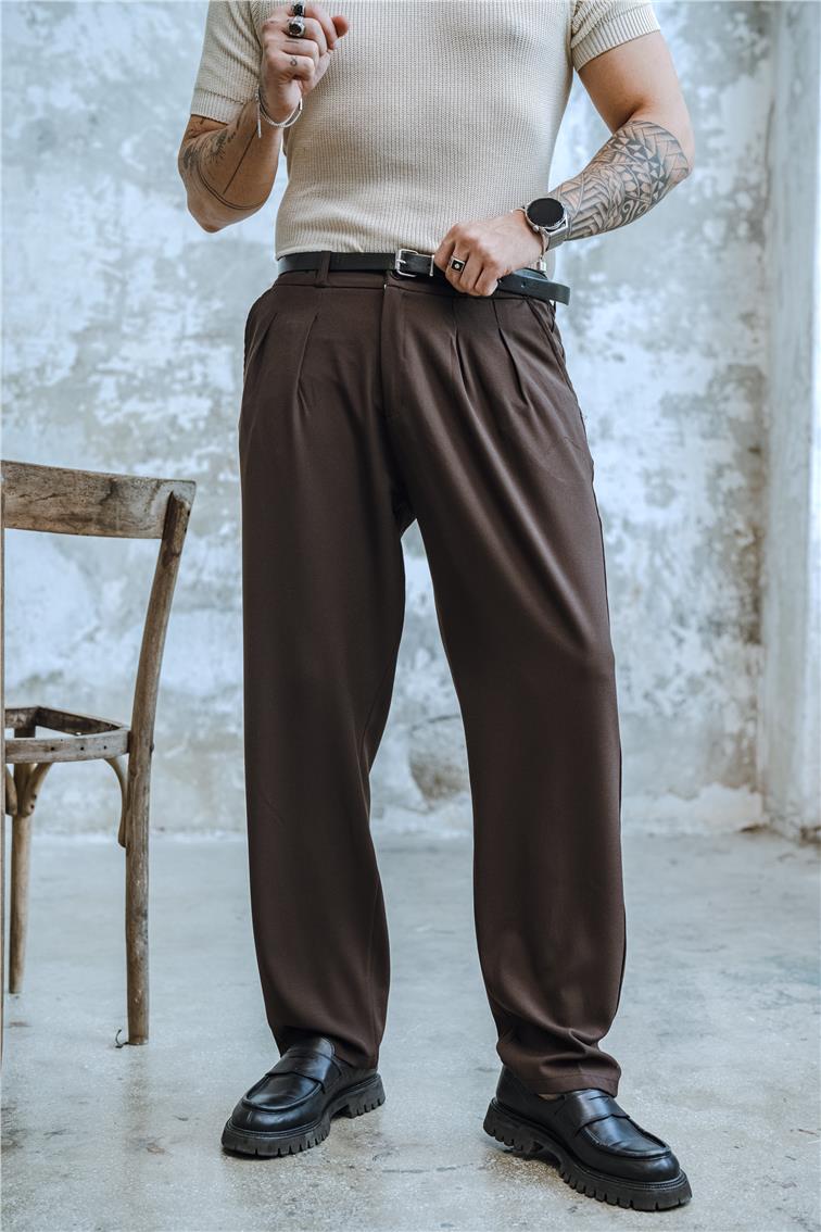 Pliseli Jogger Bel Pantolon Kahve
