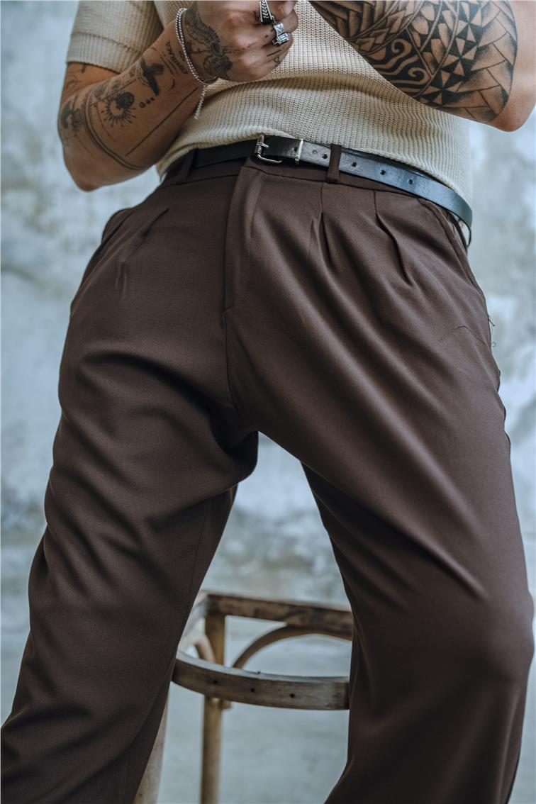 Pliseli Jogger Bel Pantolon Kahve