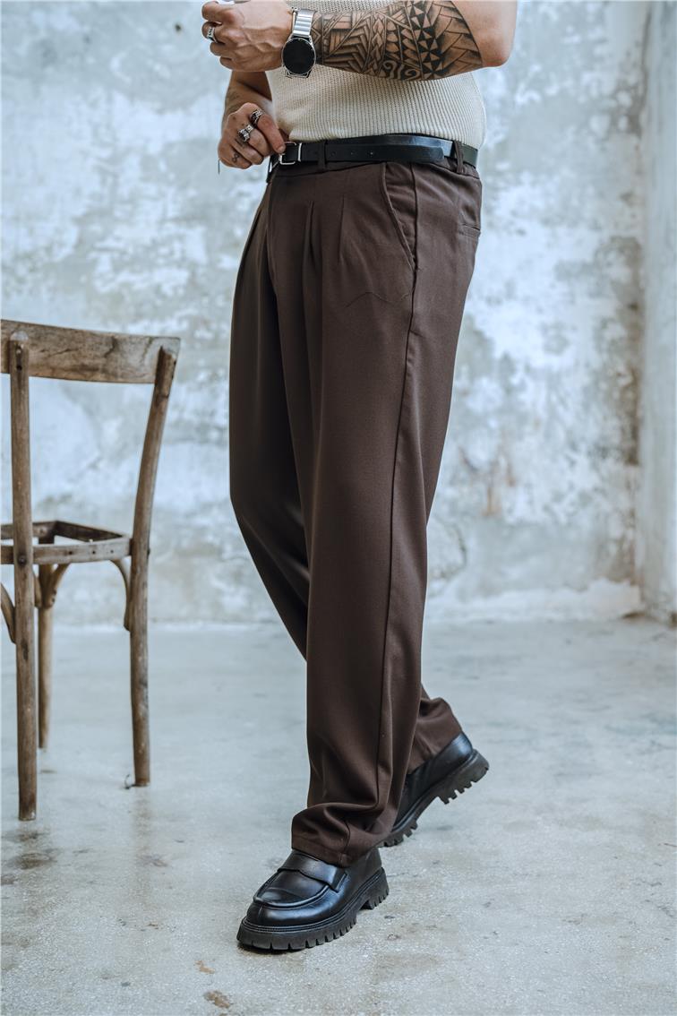 Pliseli Jogger Bel Pantolon Kahve