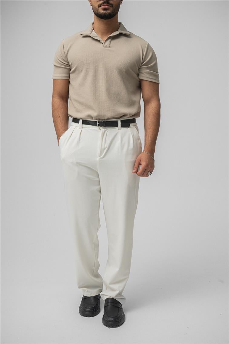 Polo Yaka Basic T-Shirt Bej