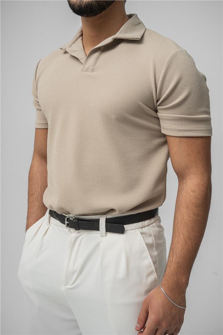 Polo Yaka Basic T-Shirt Bej