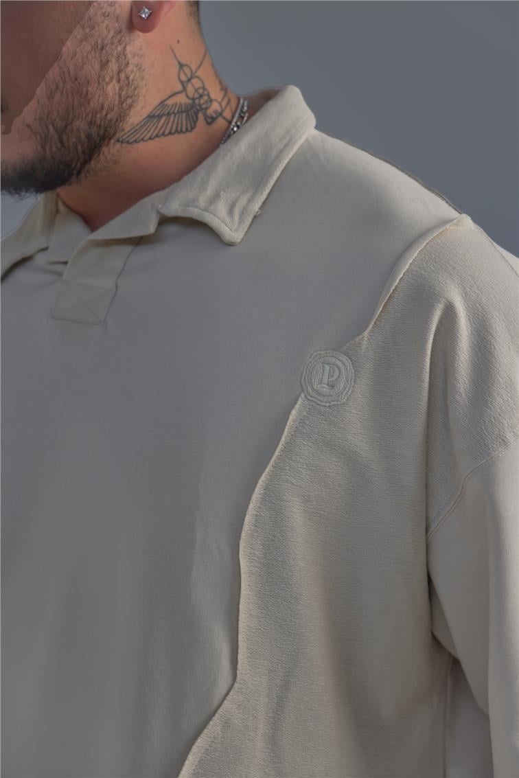 Polo Yaka Bol Kalıp T-Shirt Bej