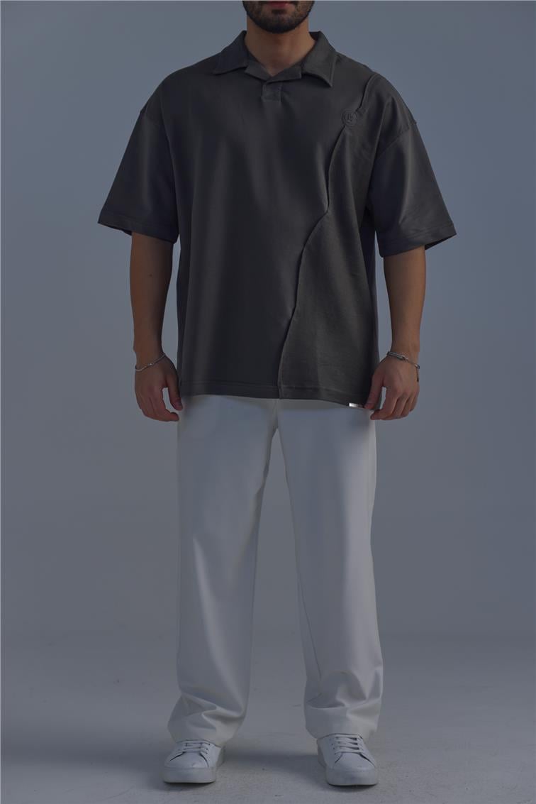 Polo Yaka Bol Kalıp T-Shirt Haki