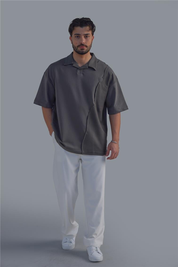Polo Yaka Bol Kalıp T-Shirt Haki