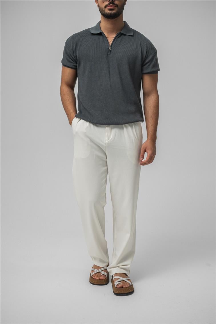 Polo Yaka Fermuarlı T-Shirt Antrasit