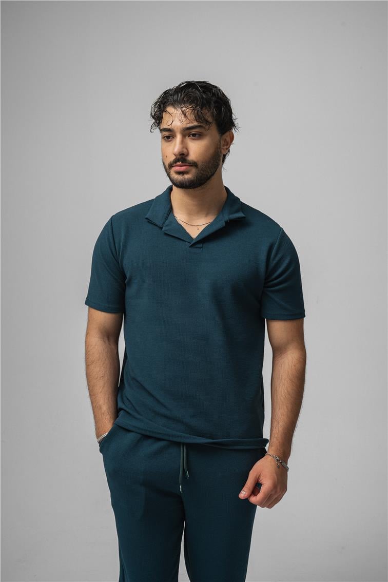 Polo Yaka Gizli Kabartma T-Shirt Çağla Yeşili