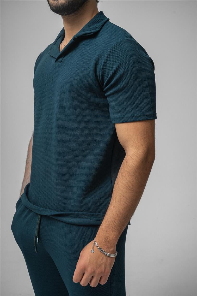 Polo Yaka Gizli Kabartma T-Shirt Çağla Yeşili