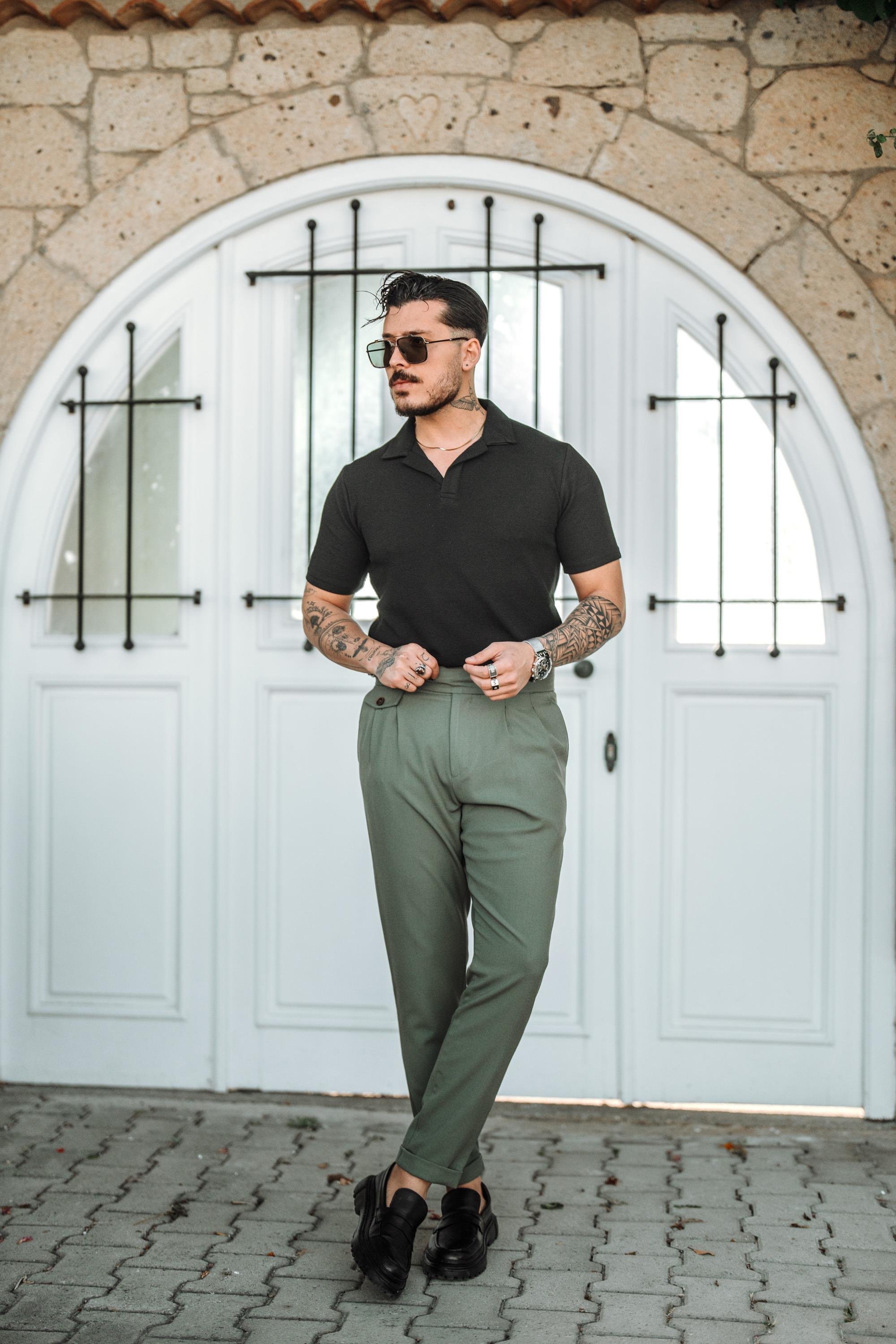 Polo Yaka Kabartma Kumaşlı T-Shirt Siyah