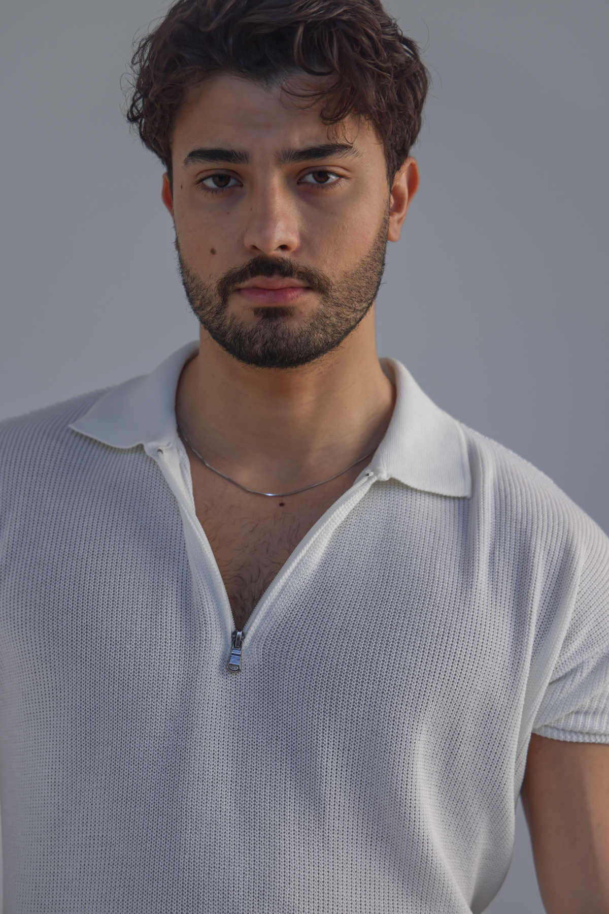 Polo Yaka Oversize Fermuarlı Triko Tshırt Beyaz