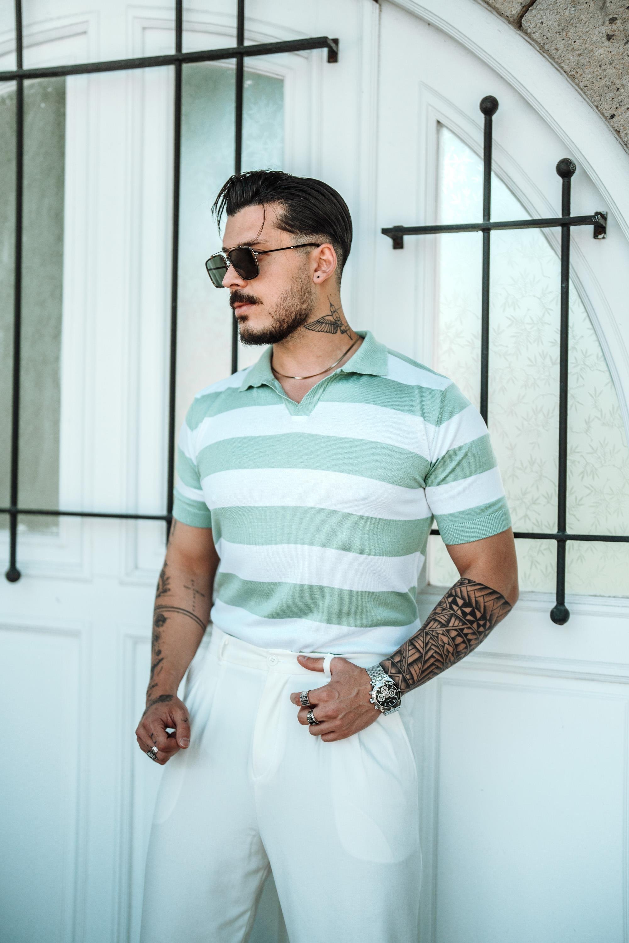 Polo Yaka Paralel T-Shirt Su Yeşili