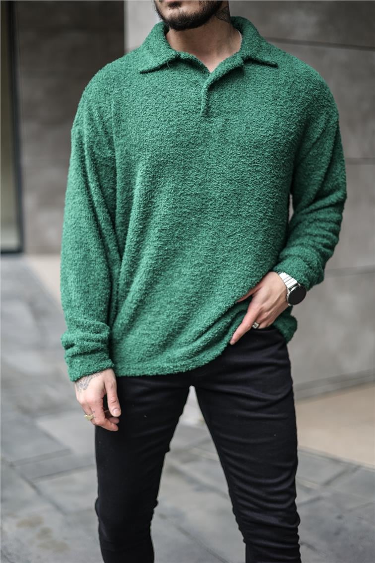 Polo Yaka Yün Oversize Kazak Yeşil