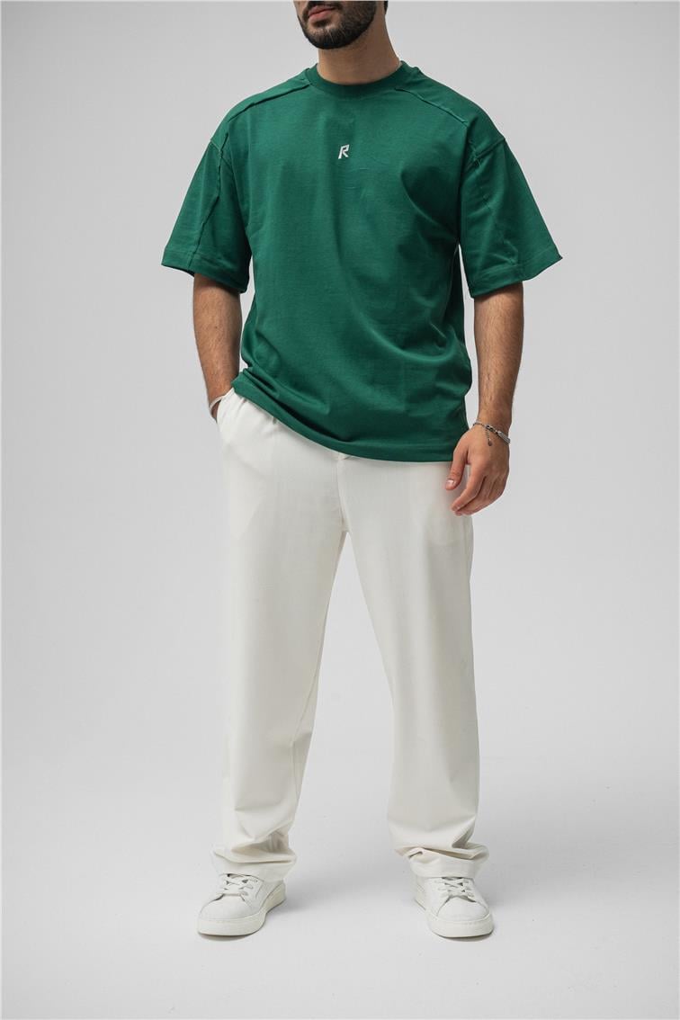 R Basıkılı Oversize T-Shirt Yeşil