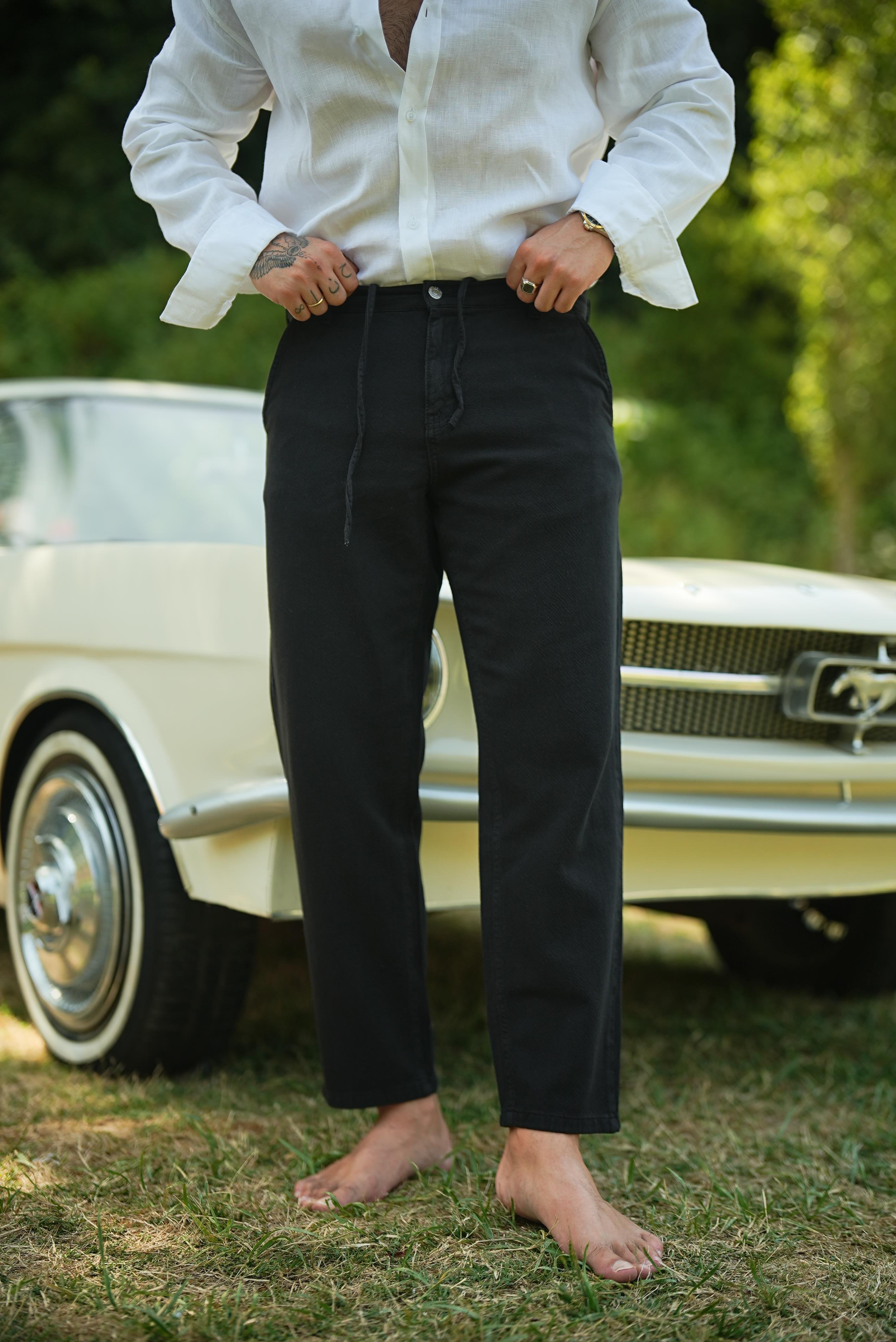 Rahat Kalıp Dokulu Pantolon Siyah