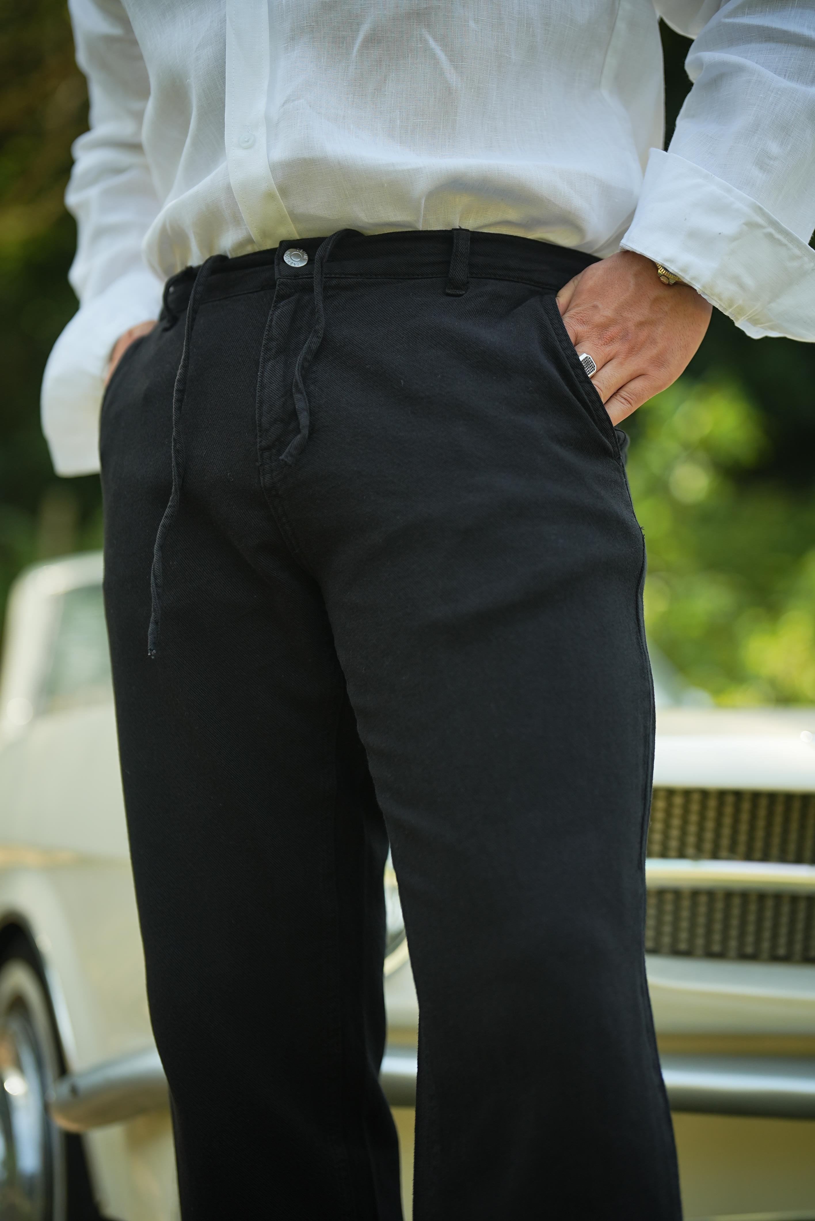 Rahat Kalıp Dokulu Pantolon Siyah