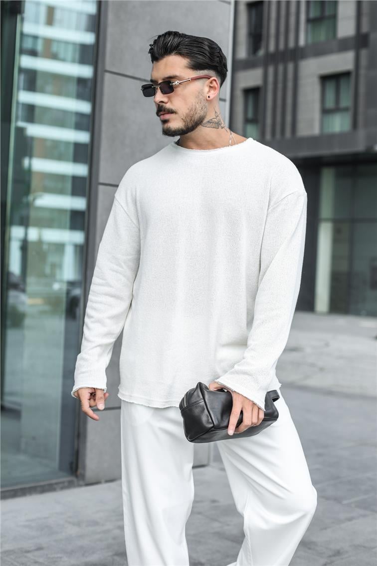 Rahat Örgülü Oversize Kazak Beyaz