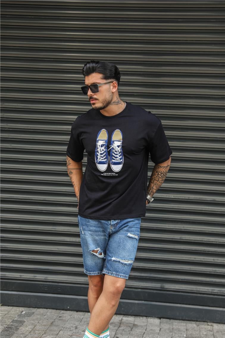 Realist Baskılı Oversize T-Shirt Siyah