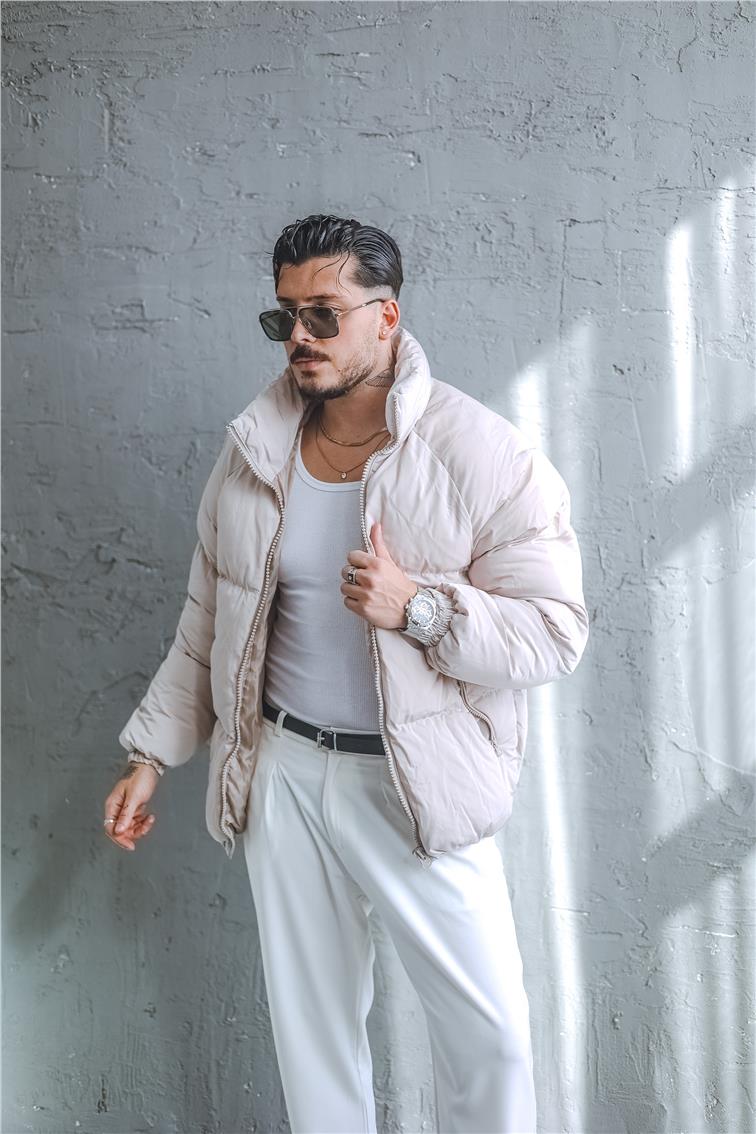 Reglan Kol Şişme Oversize Mont Krem