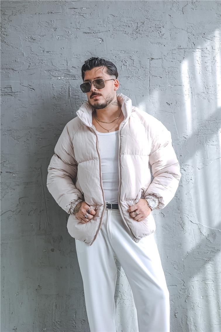 Reglan Kol Şişme Oversize Mont Krem