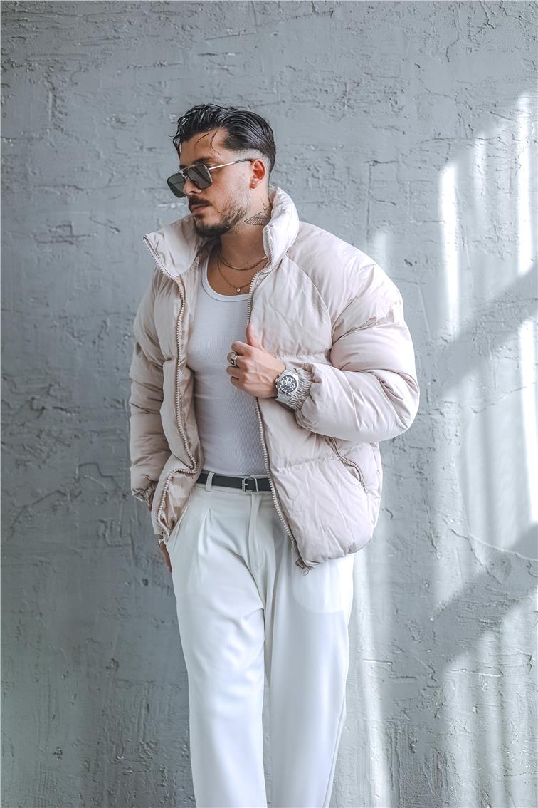 Reglan Kol Şişme Oversize Mont Krem