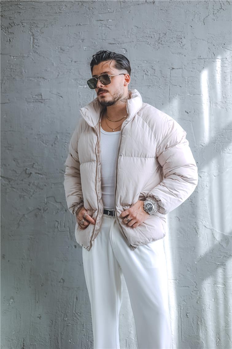Reglan Kol Şişme Oversize Mont Krem
