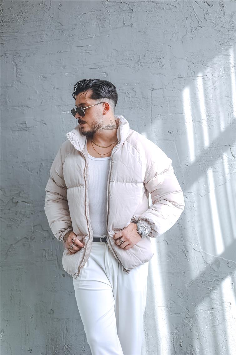 Reglan Kol Şişme Oversize Mont Krem
