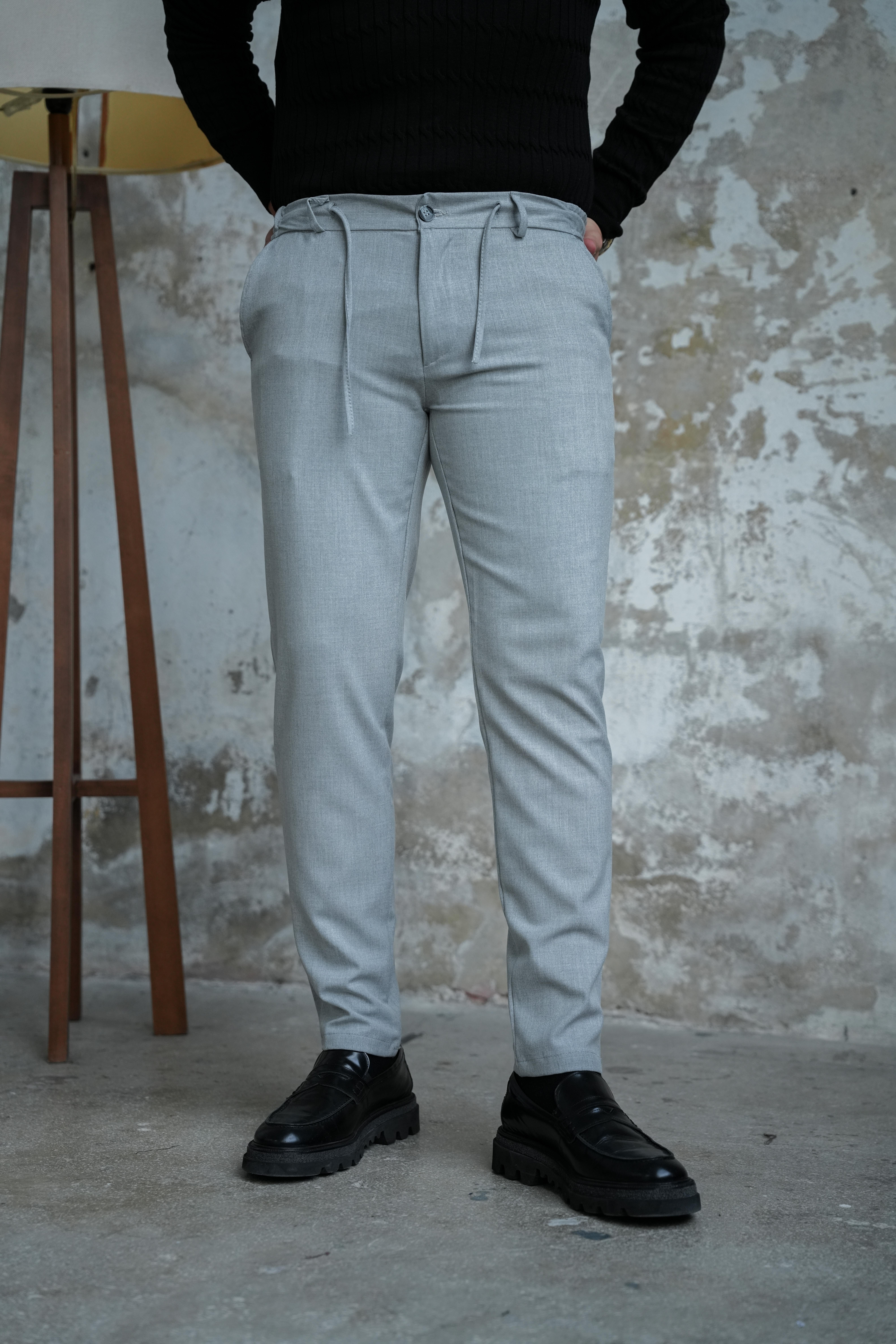 Regular Fit Bel Bağlamalı Klasik Pantolon Gri