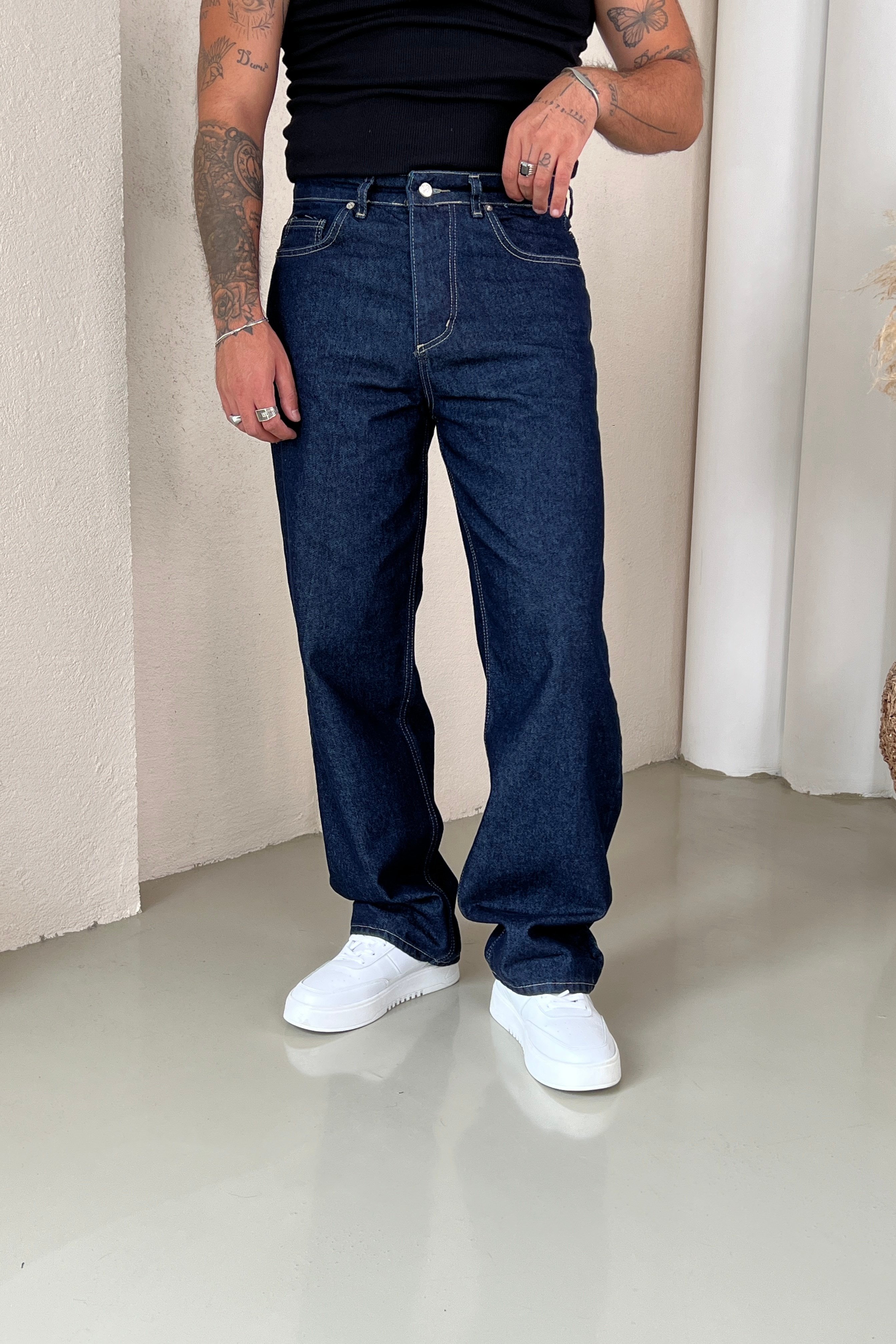 Regular Fit Dökümlü Jean Pantolon Lacivert