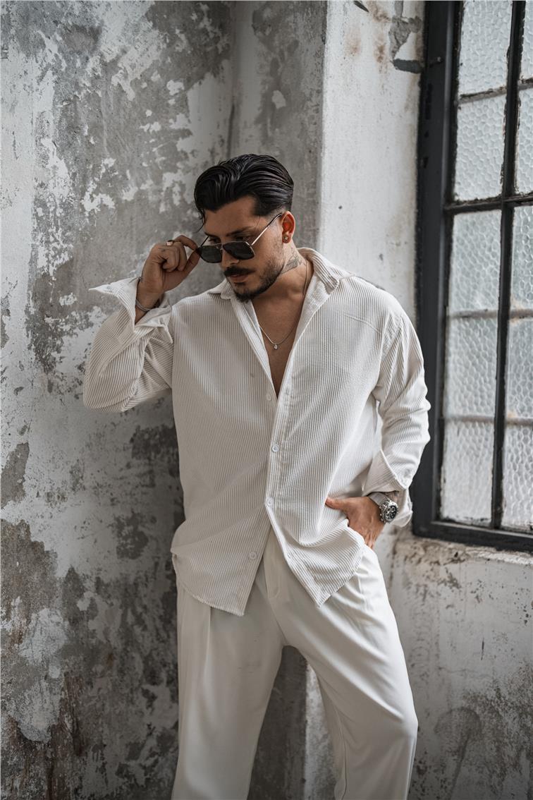 Regular Fit Kadife Gömlek Beyaz