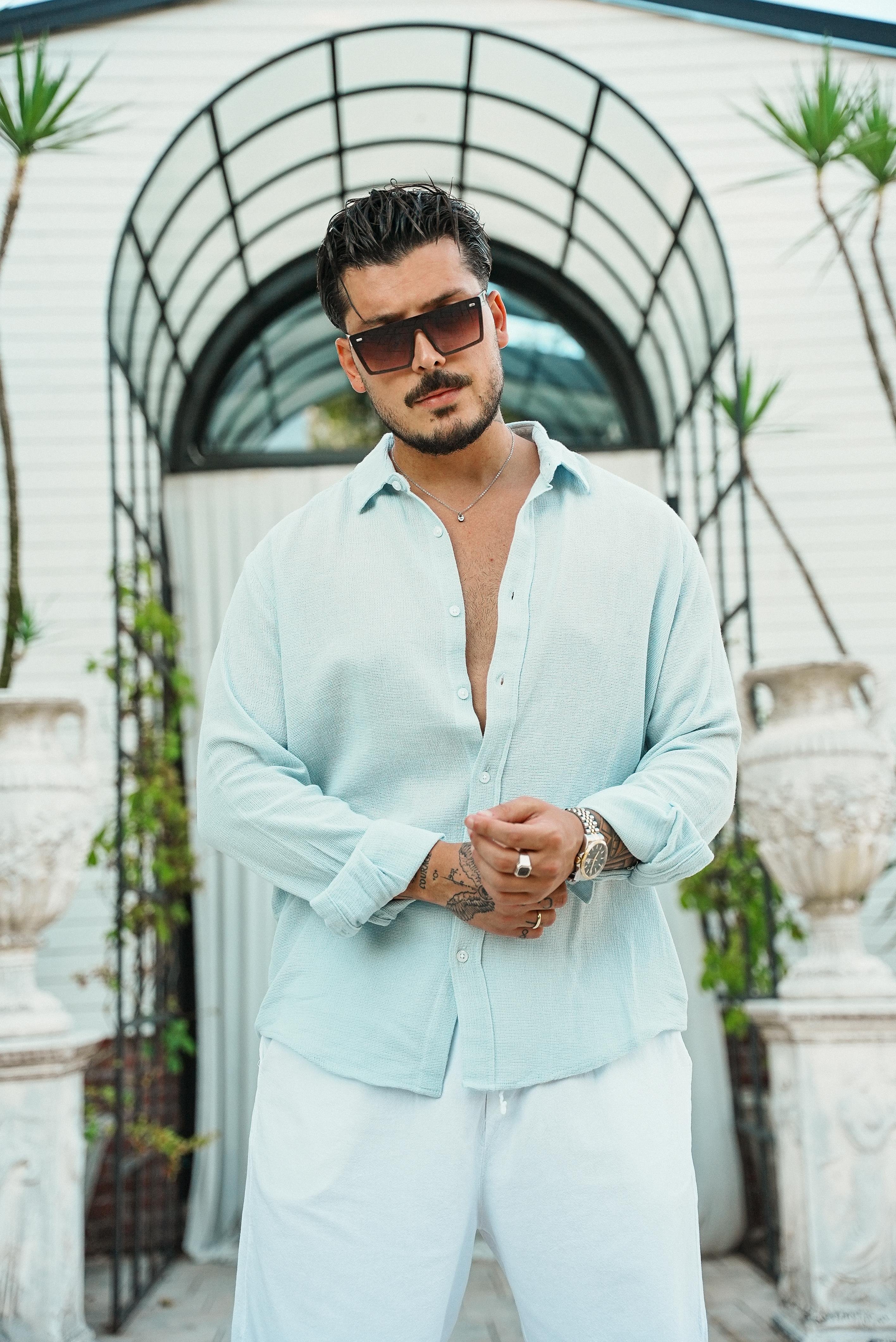 Regular Örme Gömlek Açık Mavi