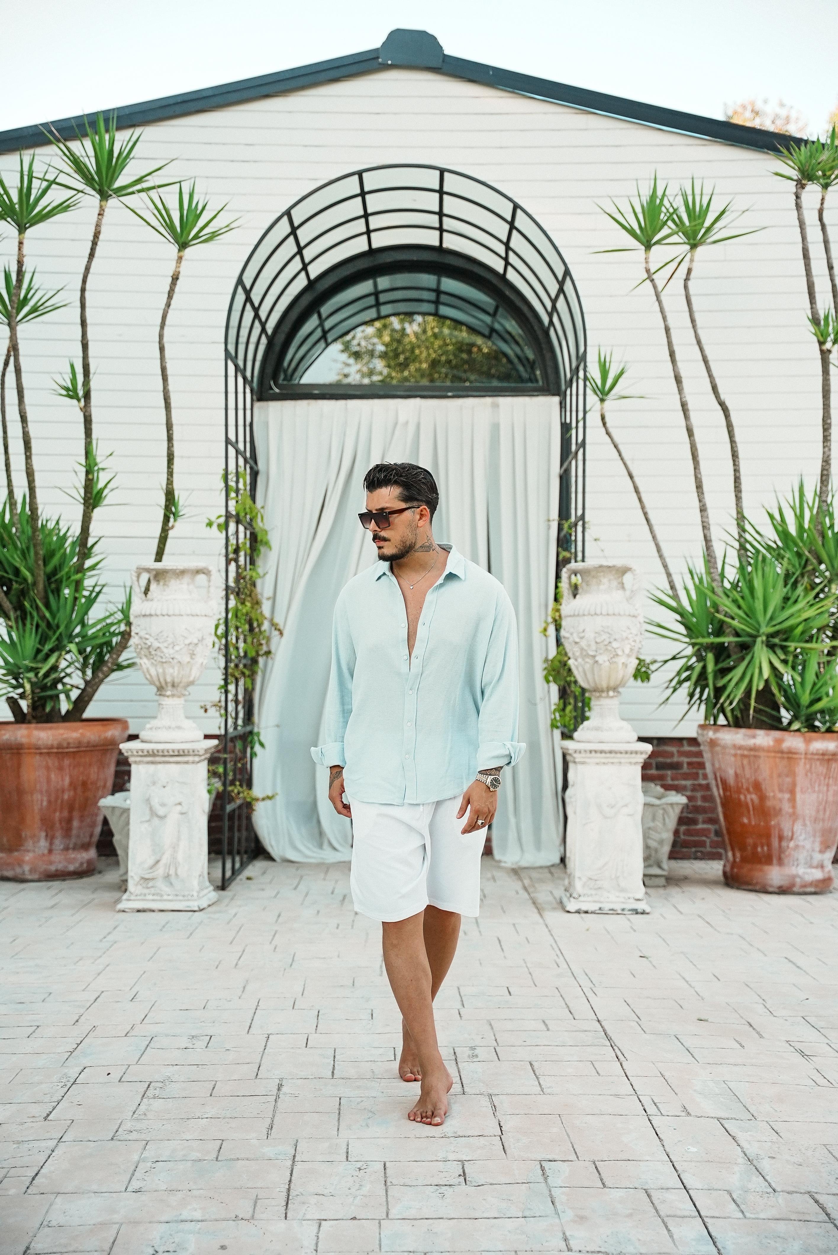 Regular Örme Gömlek Açık Mavi