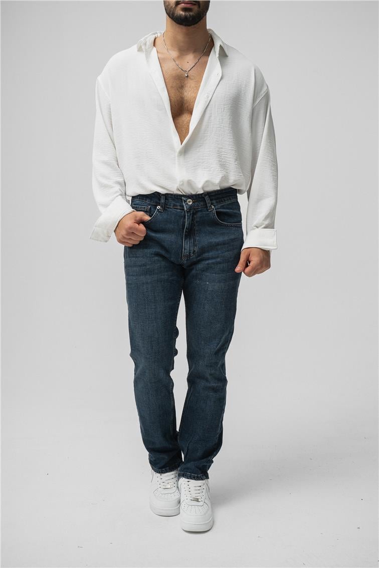 Regular Yıkamalı Jean Koyu Mavi