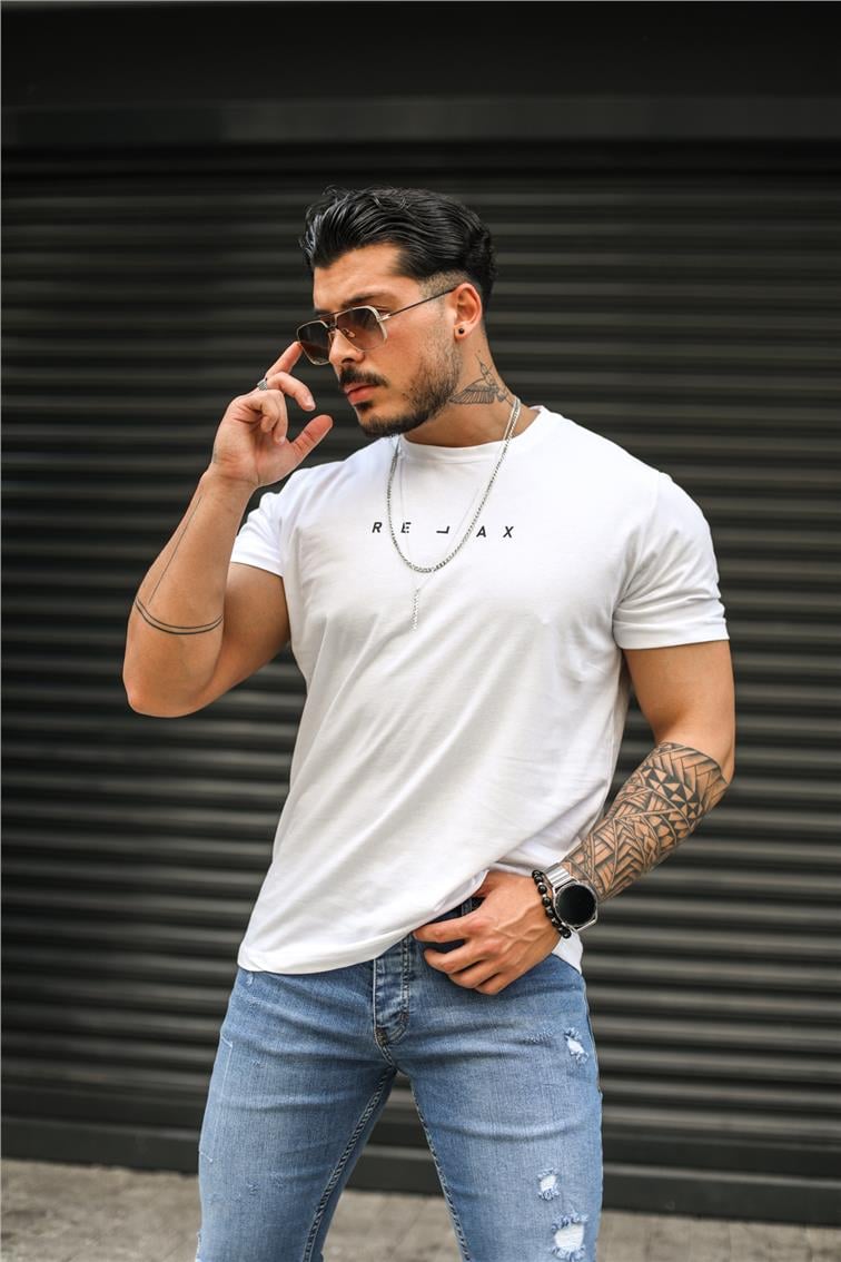 RELAX Baskılı T-Shirt Beyaz