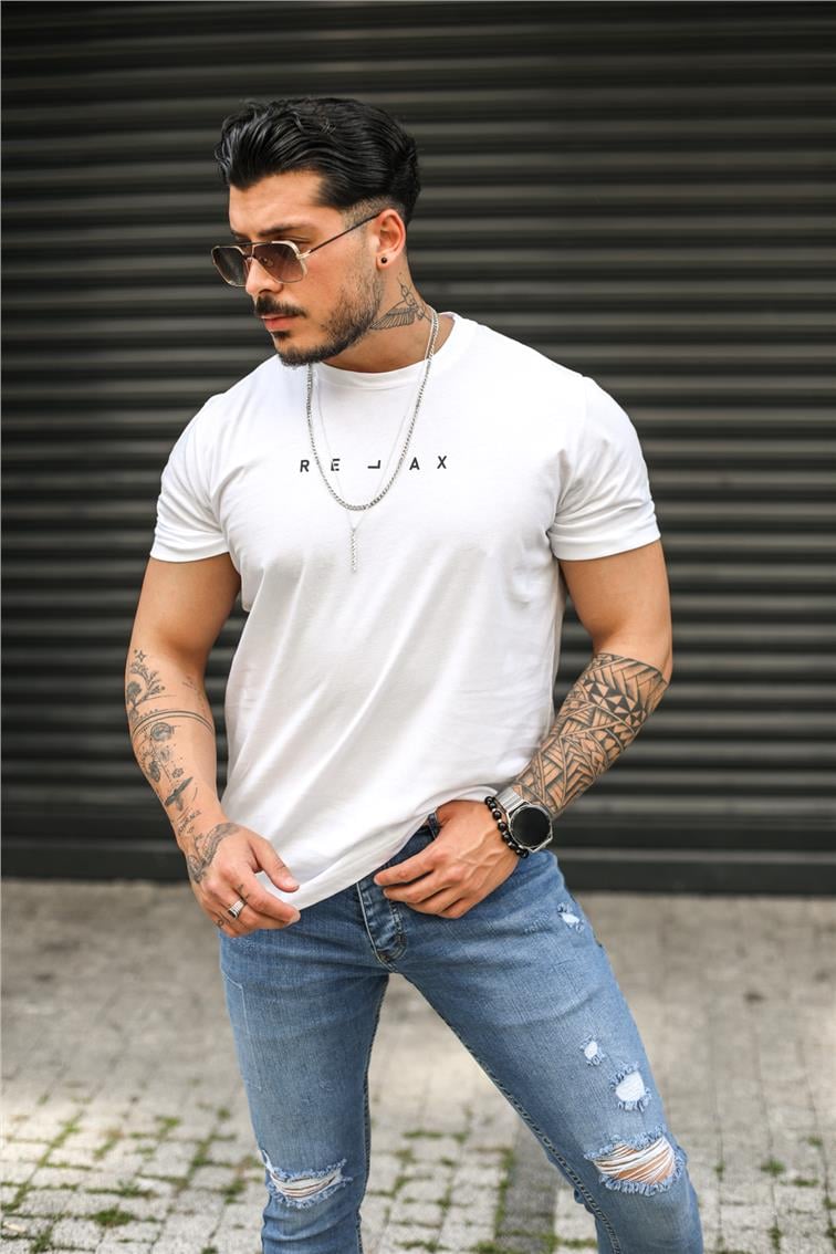 RELAX Baskılı T-Shirt Beyaz