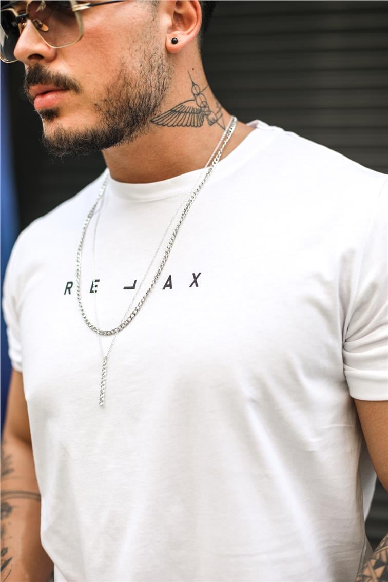RELAX Baskılı T-Shirt Beyaz