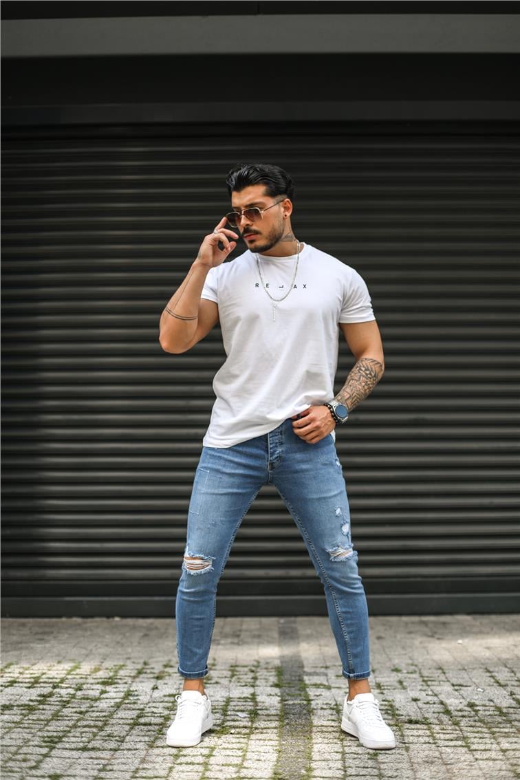 RELAX Baskılı T-Shirt Beyaz