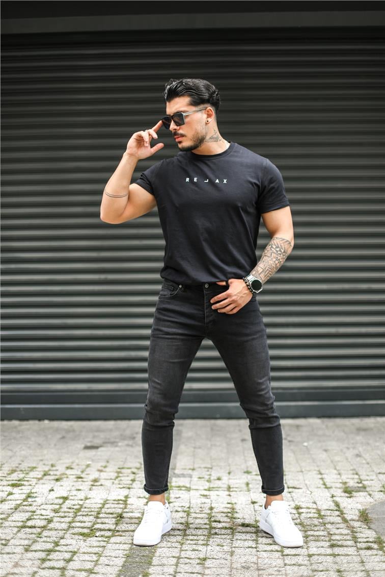 RELAX Baskılı T-Shirt Siyah