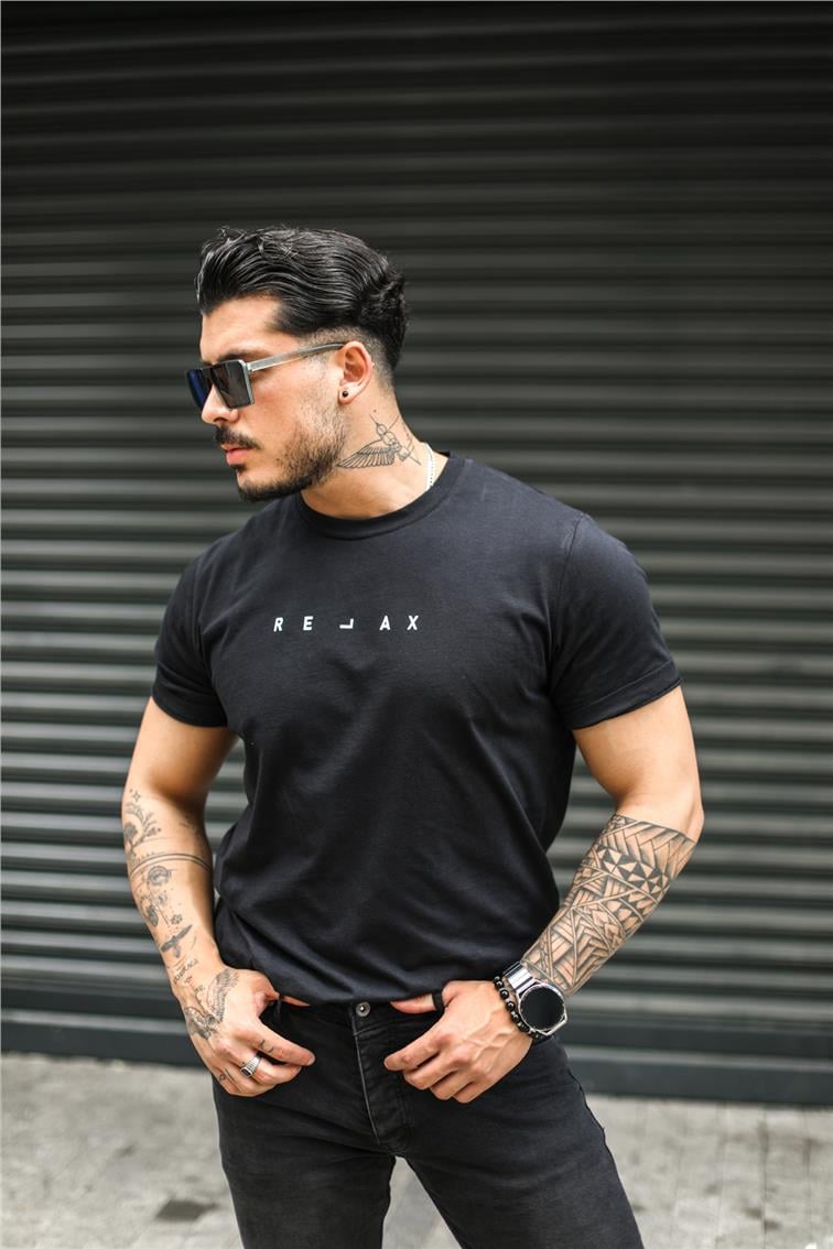 RELAX Baskılı T-Shirt Siyah