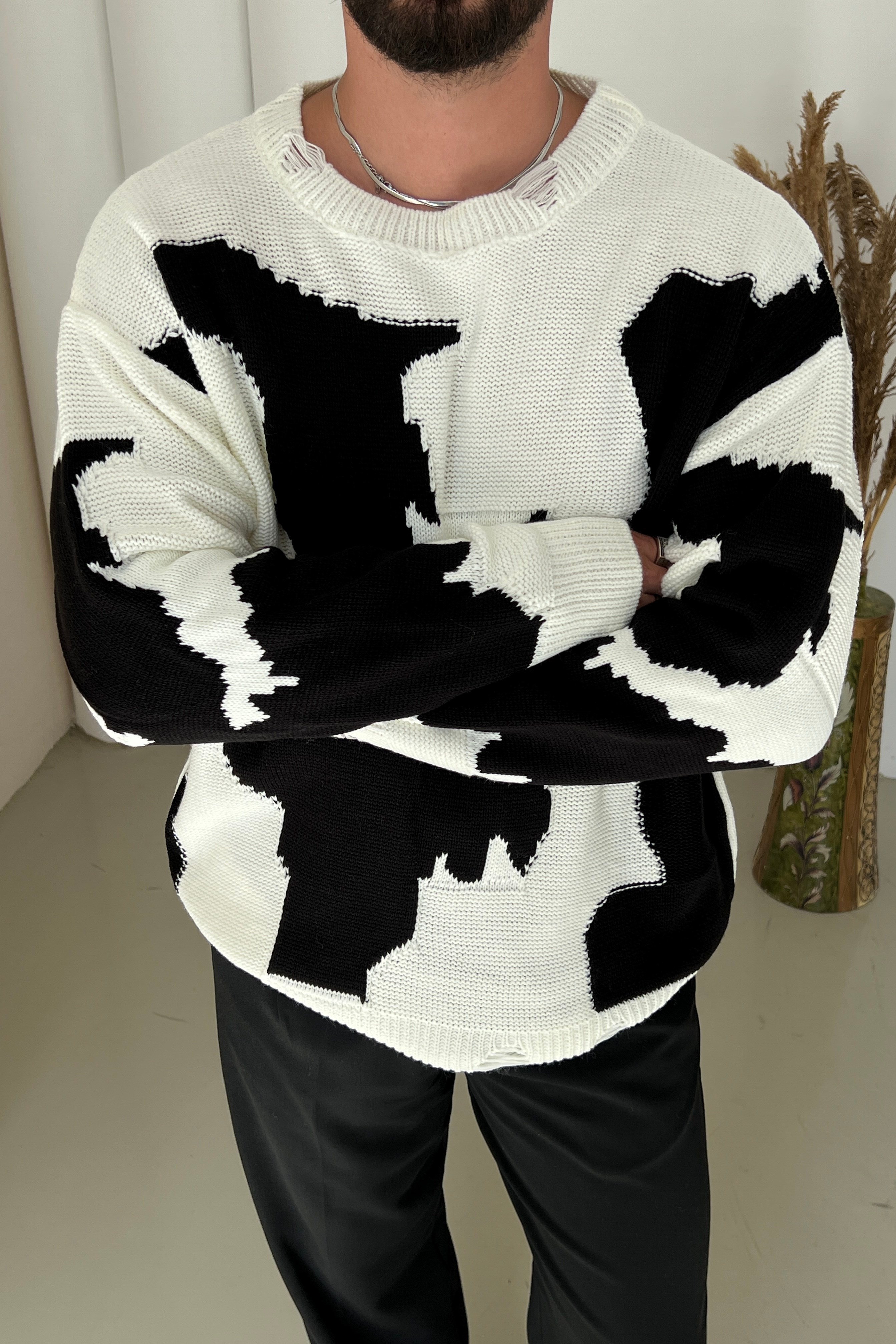 Renk Geçişli Oversize Kazak Beyaz