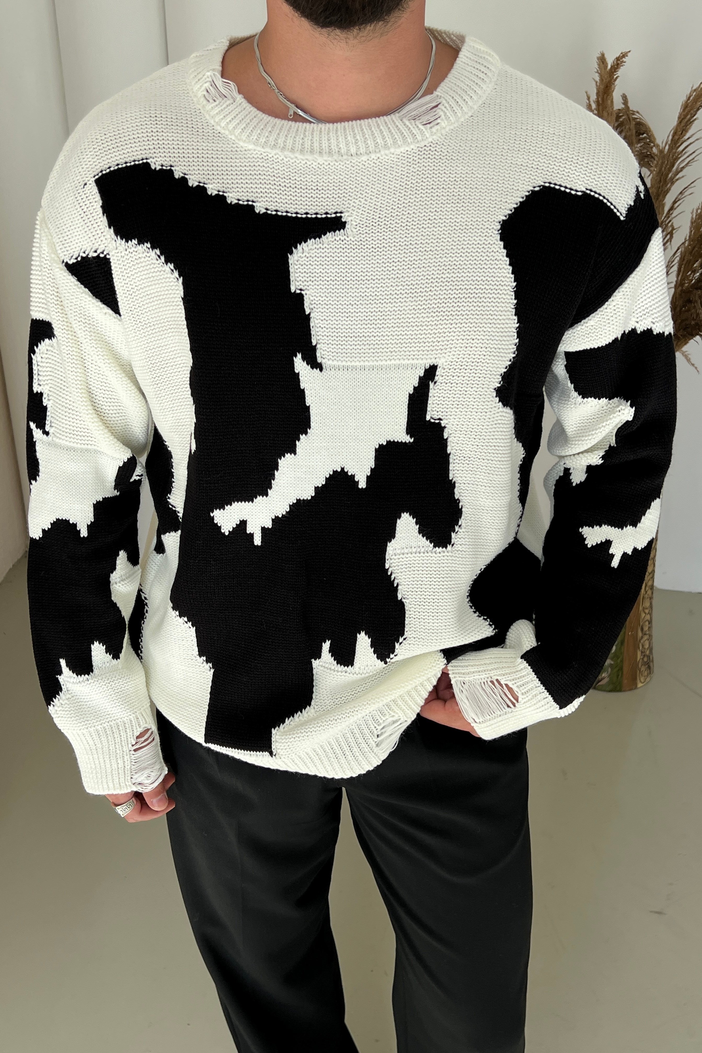 Renk Geçişli Oversize Kazak Beyaz