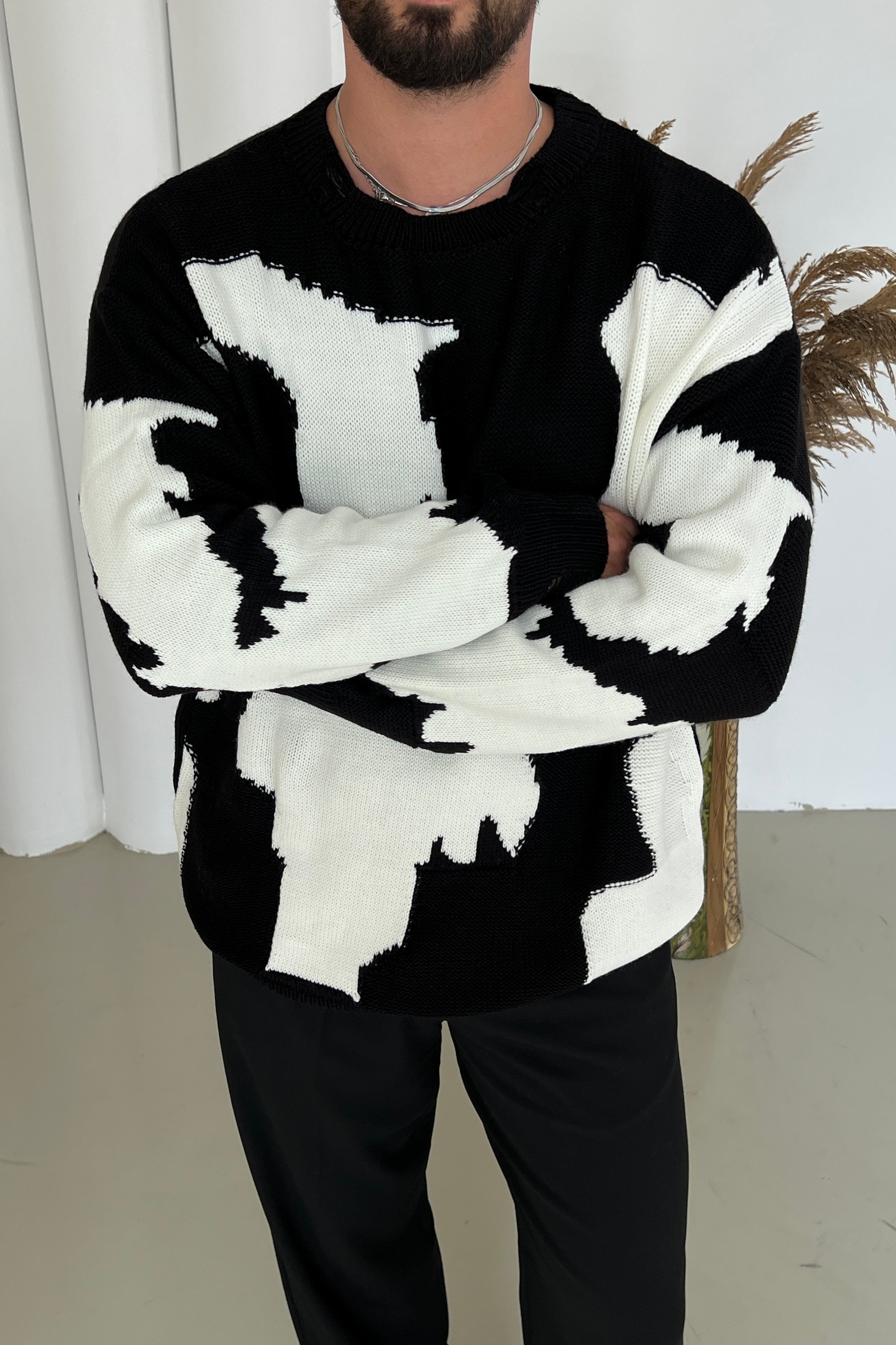 Renk Geçişli Oversize Kazak Siyah