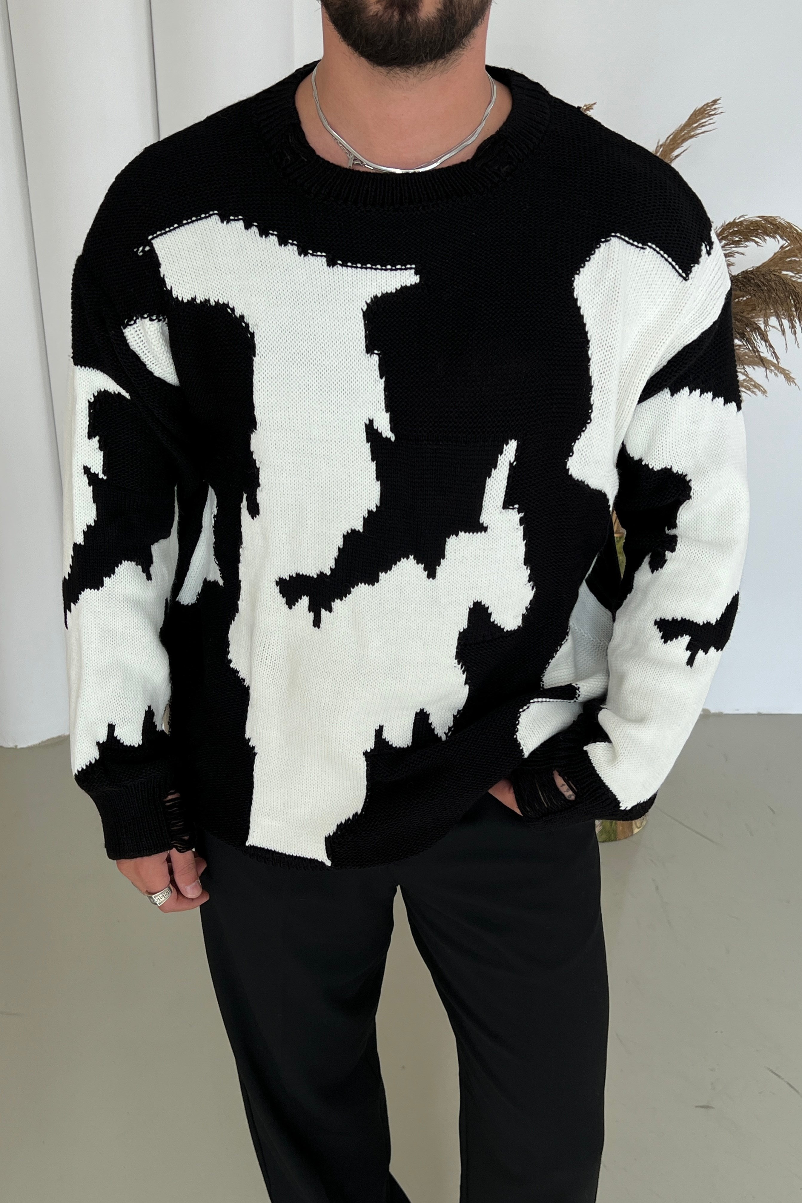 Renk Geçişli Oversize Kazak Siyah