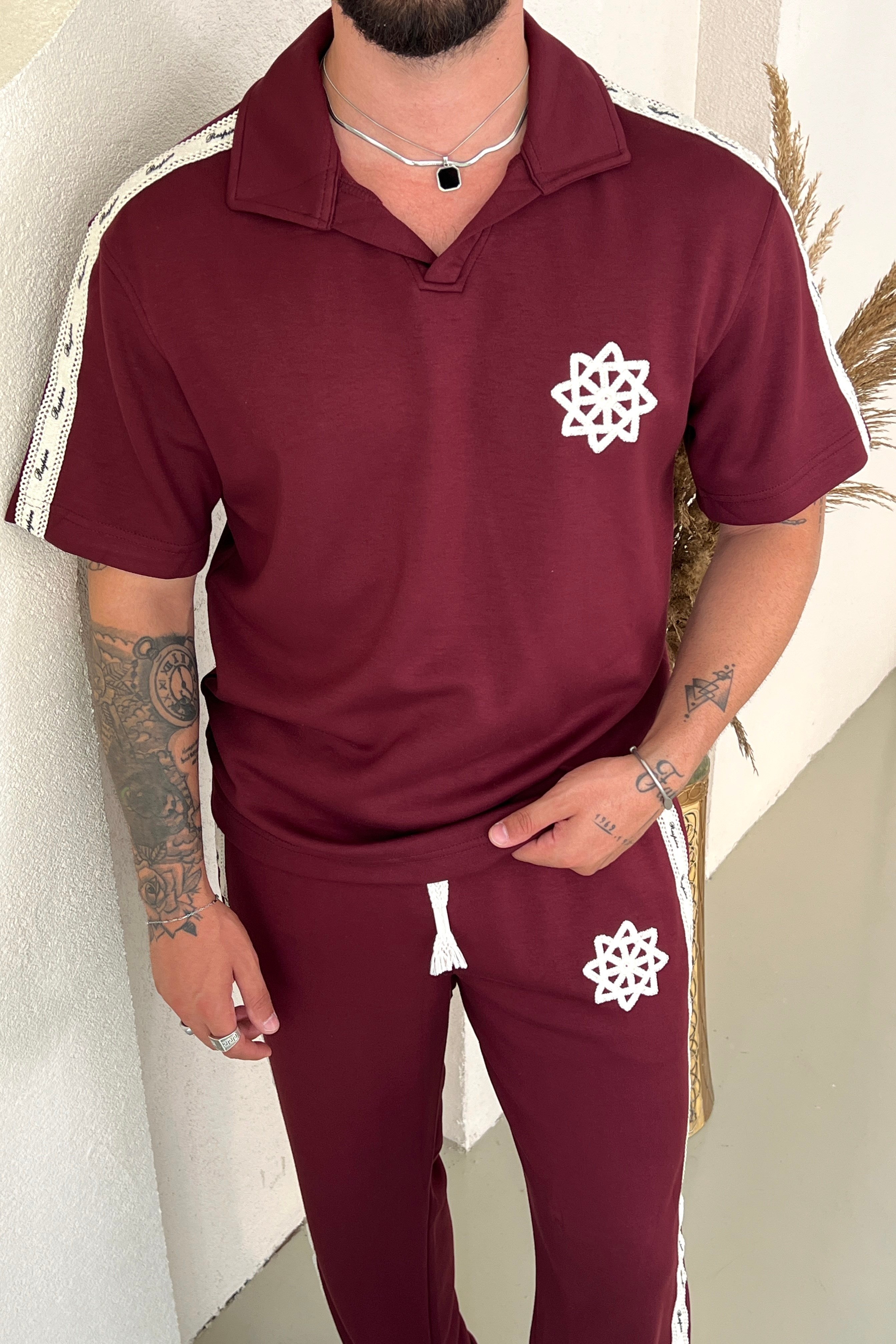 Retro Nakışlı Eşofman Takımı Bordo