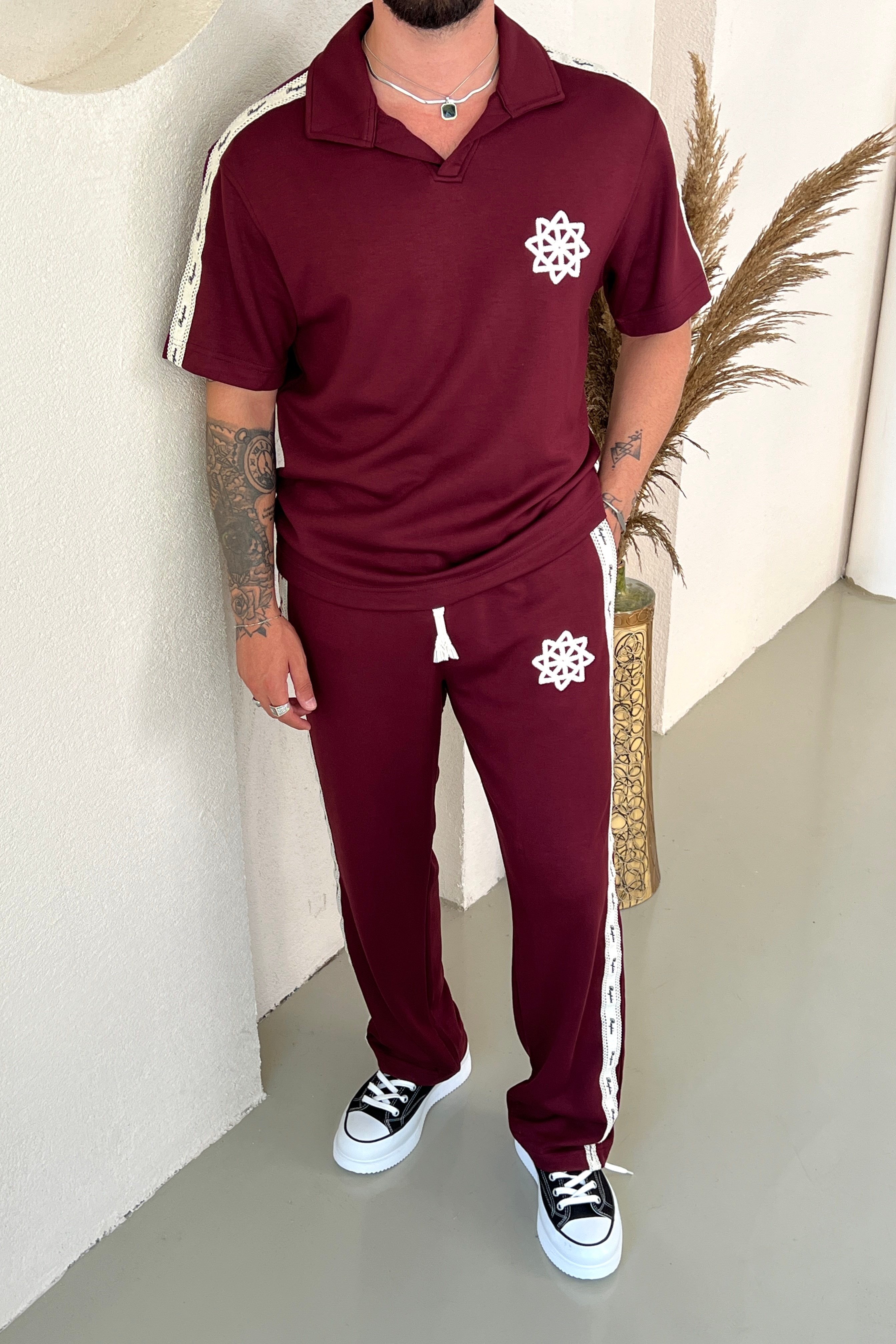 Retro Nakışlı Eşofman Takımı Bordo