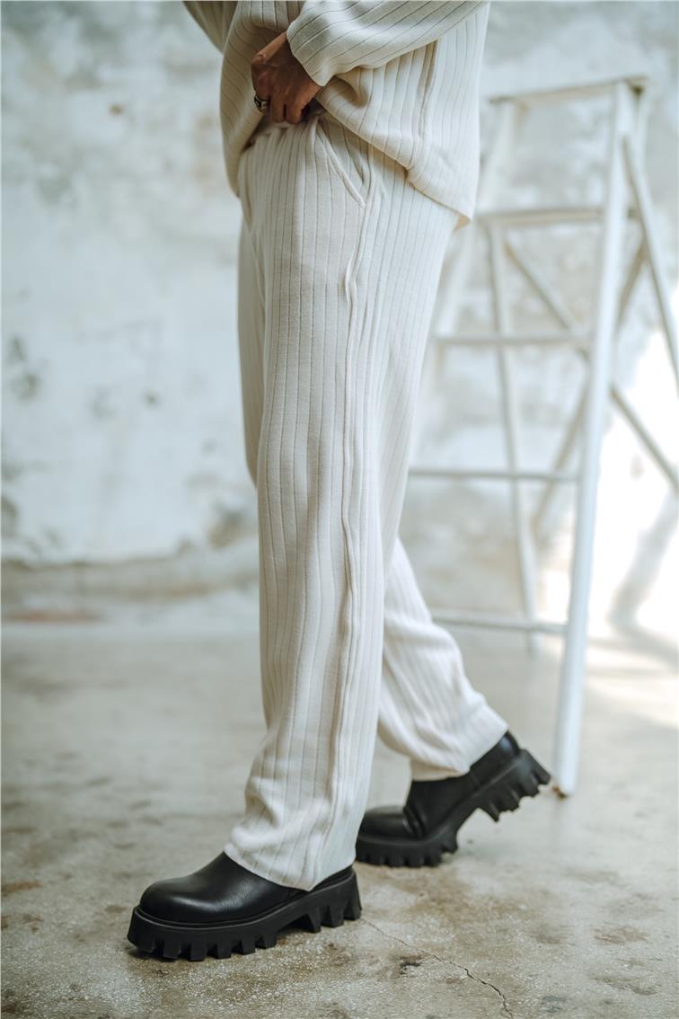 Ribanalı Comfort Pantolon Açık Krem