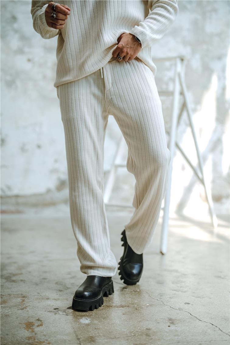 Ribanalı Comfort Pantolon Açık Krem