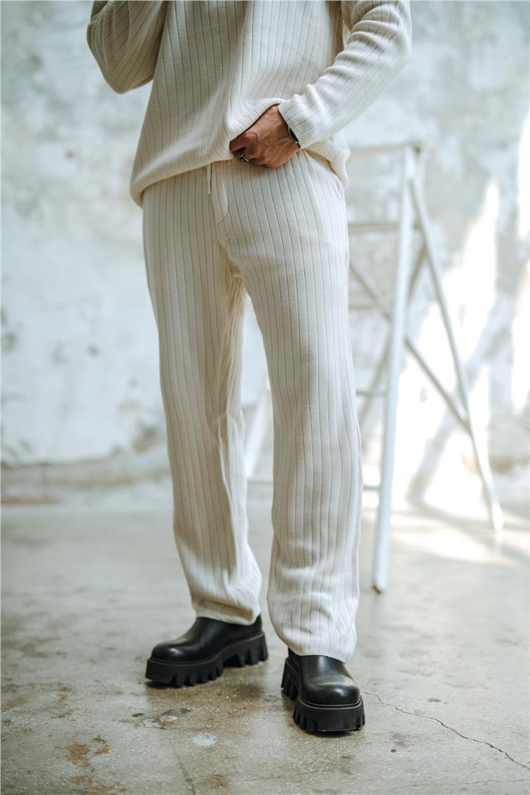 Ribanalı Comfort Pantolon Açık Krem