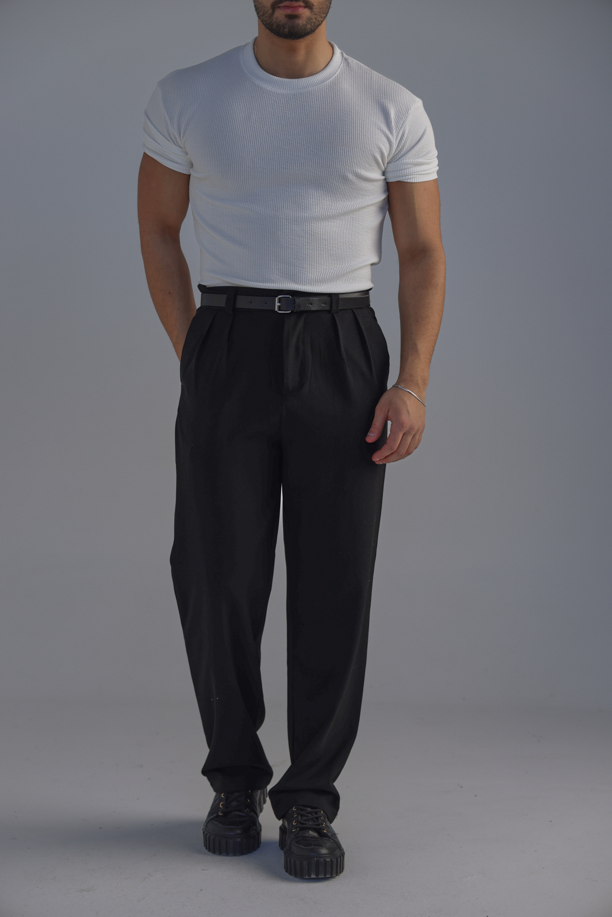 Ribbed Kolu Lastikli Fitilli Tshirt Beyaz