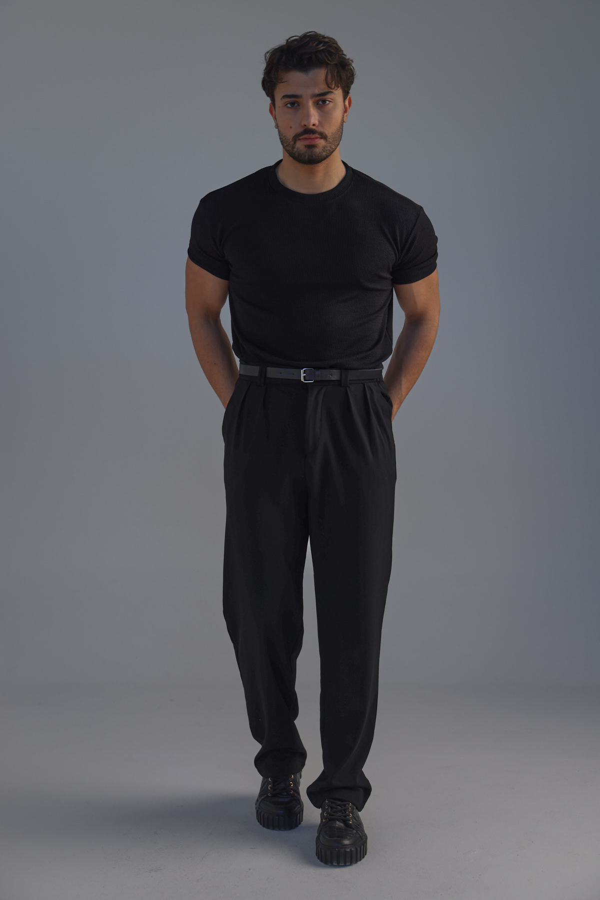 Ribbed Kolu Lastikli Fitilli Tshirt Siyah