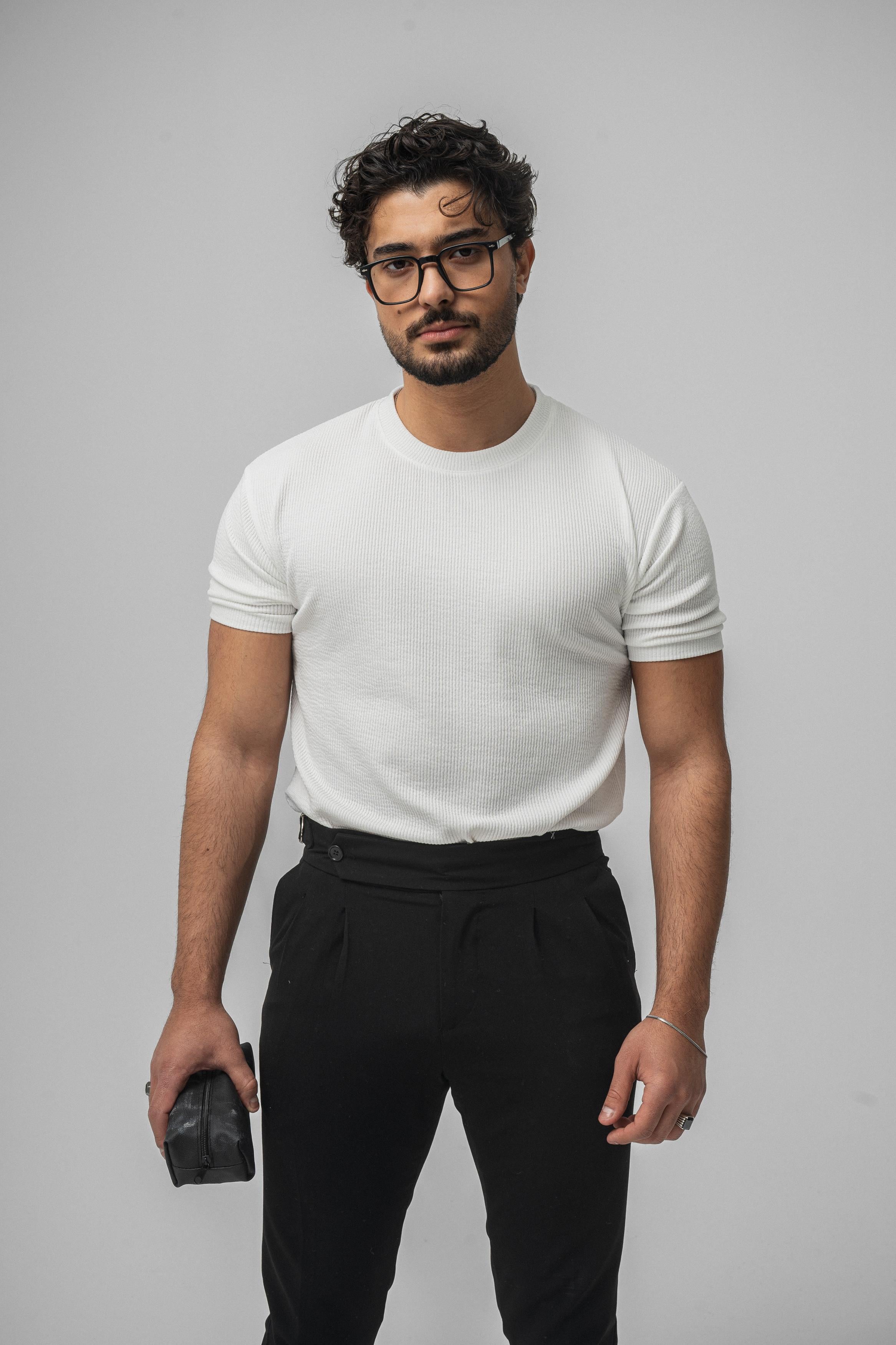 Ribbed Slim Fit T-Shirt Beyaz